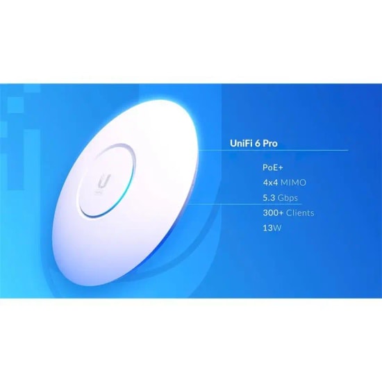 Ubiquiti UniFi 6 Pro AX5400 WiFi 6 Access Point - Çift Bant, 4x4 MIMO Anten, 1G LAN, PoE Destekli, Adaptörsüz, OFDMA