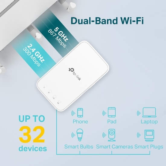 TP-Link RE300 AC1200: 1200Mbps Mesh WiFi Menzil Genişletici, Çift Bant, Evde Kesintisiz Bağlantı, Kolay Kurulum