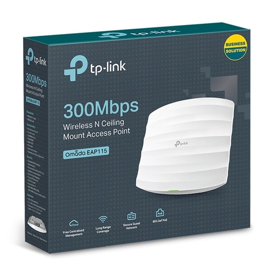 TP-Link Omada EAP115 300Mbps Kablosuz N Tavan Tipi Access Point - WiFi 4, 2.4 GHz, PoE Destekli, Uzaktan Yönetim, MSSID