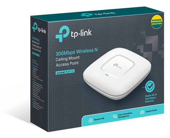 TP-Link EAP110 300Mbps Tavan Tipi Access Point - WiFi 4, 2x4dbi Anten, 1x100Mps Port, Pasif PoE, MSSID, Uzaktan Yönetim