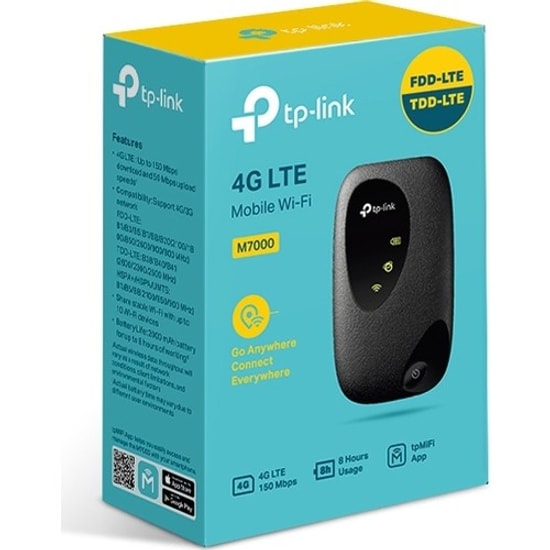 TP-Link M7000: 4G LTE Taşınabilir Seyahat Router - 300Mbps WiFi 4, 2000mAh Pil, USB, Sim Kart Uyumlu, Hotspot Özellikli