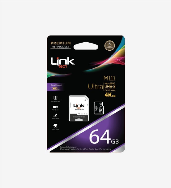 LinkTech M111 64GB Premium Micro SDXC Hafıza Kartı (LMC-M111/64GB) - 4K Ultra, Class 10, UHS-III, 80MB/s Okuma Hızı