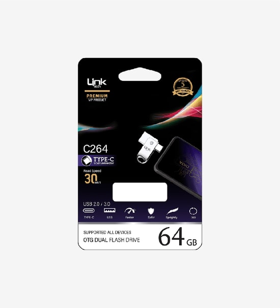 LinkTech C264 Premium Dual 64GB Type-C OTG USB Flash Bellek (LOF-C264) - 30MB/s Okuma, 10MB/s Yazma, Metal Kasa