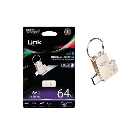 LinkTech T664 64GB Type-C Dual USB 3.0 Flash Bellek (LOF-T664) - 90MB/s Hızlı Veri Aktarımı, Metal Kasa, OTG Desteği
