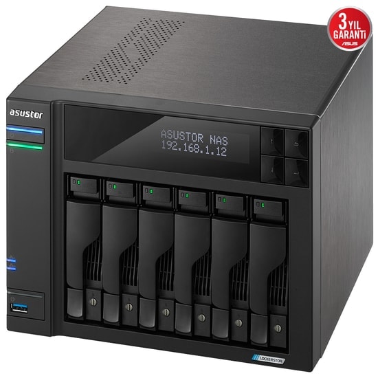Asustor AS6706T Lockerstor 6 Gen 2 6 Yuvalı NAS - 8GB DDR4, Intel N5105, 4xM.2 SSD, 2x2.5GbE, 3xUSB 3.2 Port