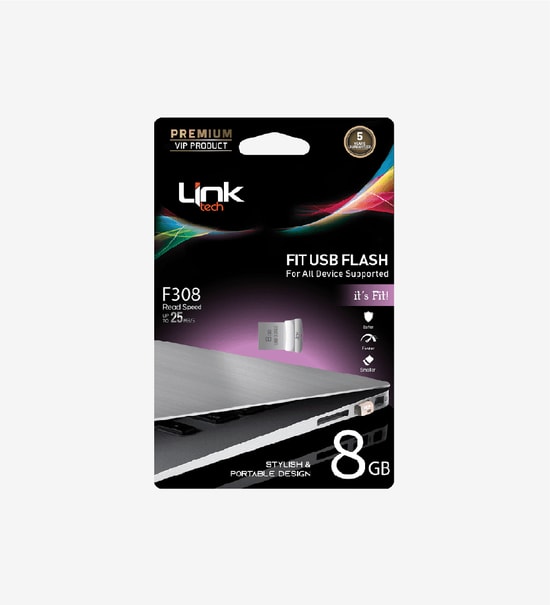 LinkTech F308 Premium Fit 8GB USB 3.0 Flash Bellek - 25MB/s Okuma, 15MB/s Yazma, Suya ve Darbeye Dayanıklı, Metal Gövde
