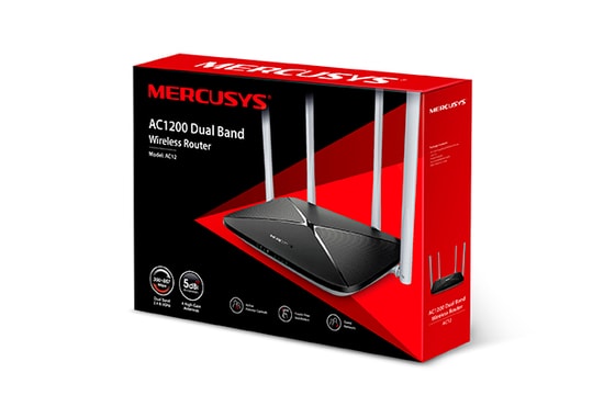 TP-Link Mercusys AC12 Gigabit WiFi 5 Router - Çift Bant, 1200Mbps Hız, 4x100MB/s Port, 4x 5dBi Harici Anten, WAN, DDNS
