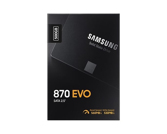 Samsung 870 EVO 500GB SATA III 2.5" NAND SSD (MZ-77E500BW) - 560/530 MB/s Okuma/Yazma Hızı, 512 MB Cache, SMART Desteği