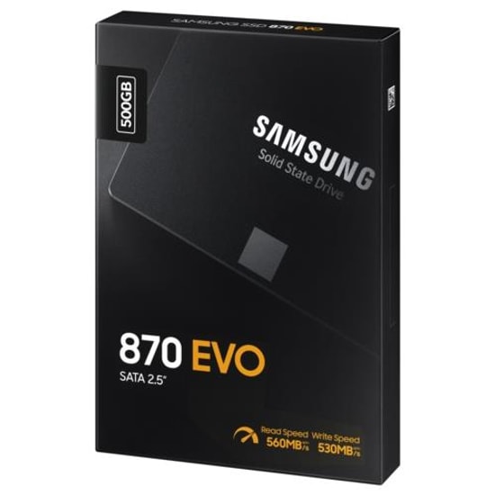 Samsung 870 EVO 500GB SATA III 2.5" NAND SSD (MZ-77E500BW) - 560/530 MB/s Okuma/Yazma Hızı, 512 MB Cache, SMART Desteği