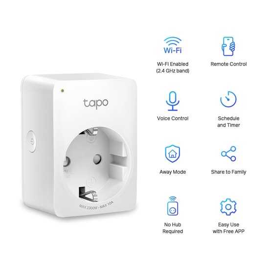 TP-Link Tapo P100-1P Mini Akıllı Wi-Fi Priz - 2300W, Uzaktan Kontrol, Zamanlayıcı Özellikli Akıllı Priz