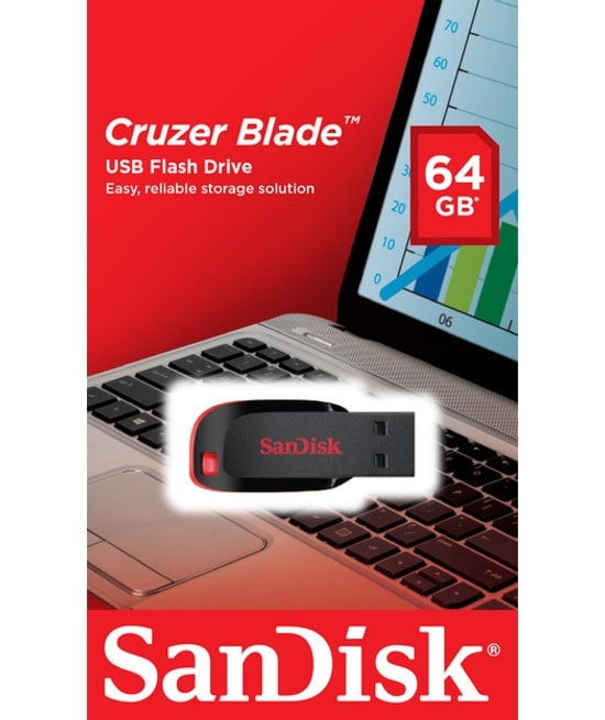Sandisk Cruzer Blade 64GB USB 2.0 Flash Bellek (SDCZ50-064G-B35) - NAND Depolama, USB Type-A, Kompakt Tasarım