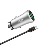 Linktech M581 Gri Metal Micro USB 2.4A Hızlı Araç Şarj Aleti - Çift USB Portlu, Aşırı Akım ve Gerilim Korumalı