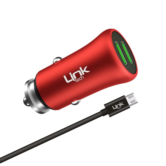 LinkTech M581 Kırmızı Metal Micro USB 2.4A Hızlı Araç Şarj Aleti (LCH-M581/RED) - Aşırı Akım/Gerilim Korumalı, Çift USB 