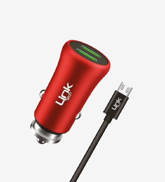 LinkTech M581 Kırmızı Metal Micro USB 2.4A Hızlı Araç Şarj Aleti (LCH-M581/RED) - Aşırı Akım/Gerilim Korumalı, Çift USB 