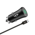 LinkTech M581 Siyah Metal Micro USB 2.4A Araç Şarj Aleti - Çift USB Portlu, Aşırı Akım/Gerilim Korumalı