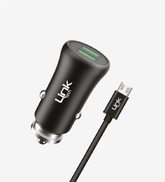 LinkTech M581 Siyah Metal Micro USB 2.4A Araç Şarj Aleti - Çift USB Portlu, Aşırı Akım/Gerilim Korumalı
