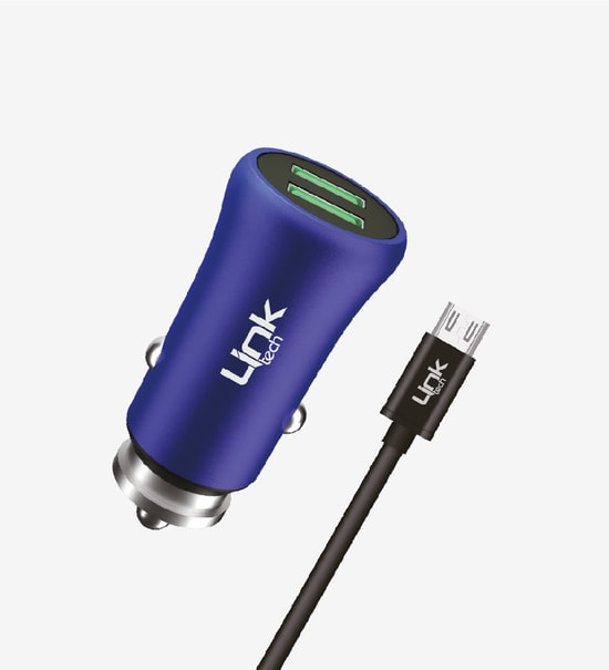 LinkTech M581 Siyah Metal Micro USB 2.4A Araç Şarj Aleti - Çift USB Portlu, Aşırı Akım/Gerilim Korumalı