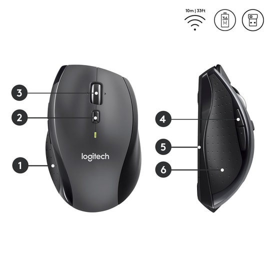 Logitech M705 Marathon Siyah Kablosuz Mouse (910-001949) - 1000 DPI, 3 Yıl Pil Ömrü, Ergonomik Tasarım