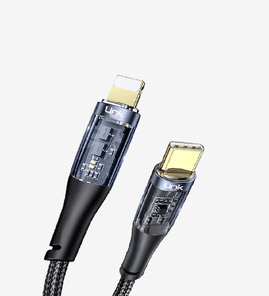 LinkTech K673 1.3m 27W Type-C to Lightning Şeffaf Şarj Kablosu - 3A Güç, Örgülü Tasarım, Hızlı Veri Aktarımı