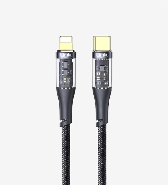 LinkTech K673 1.3m 27W Type-C to Lightning Şeffaf Şarj Kablosu - 3A Güç, Örgülü Tasarım, Hızlı Veri Aktarımı