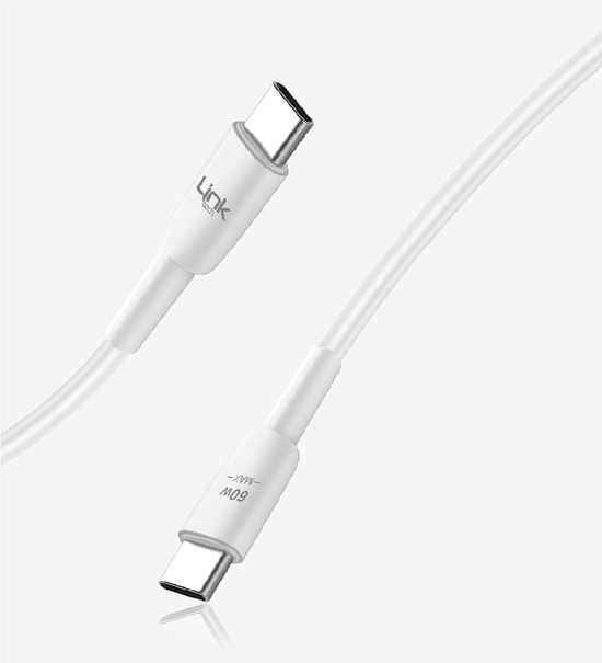 Linktech LCA-K604 Safe Beyaz 3A 60W PD Hızlı Şarj ve Data USB-C to USB-C Kablo - 1 Metre, Silikon Kaplama