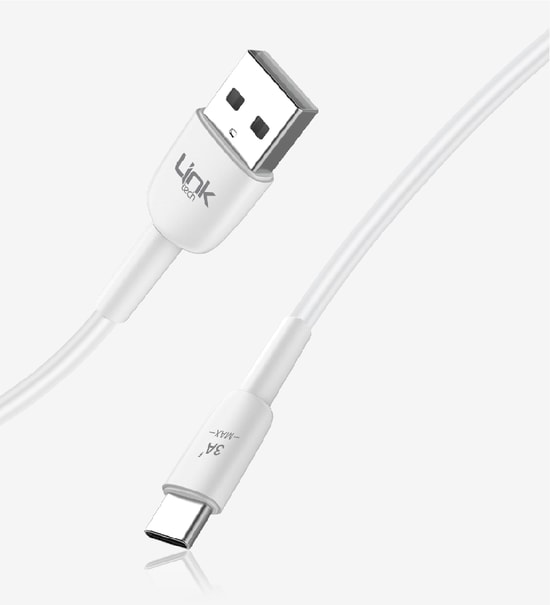 Linktech K602 Safe Beyaz 3A USB A - Type C Şarj Kablosu - 480Mbps Veri Hızı, Alüminyum Başlık, 100cm Uzunluk