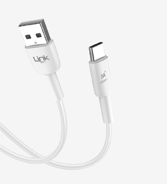 Linktech K602 Safe Beyaz 3A USB A - Type C Şarj Kablosu - 480Mbps Veri Hızı, Alüminyum Başlık, 100cm Uzunluk