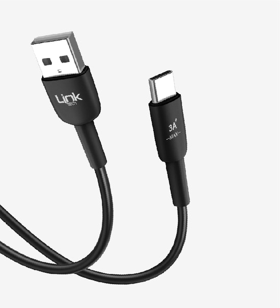 Linktech K602 Safe Siyah 3A USB A - Type C Şarj Kablosu - 480Mbps Veri Hızı, Alüminyum Başlık, 100cm Uzunluk