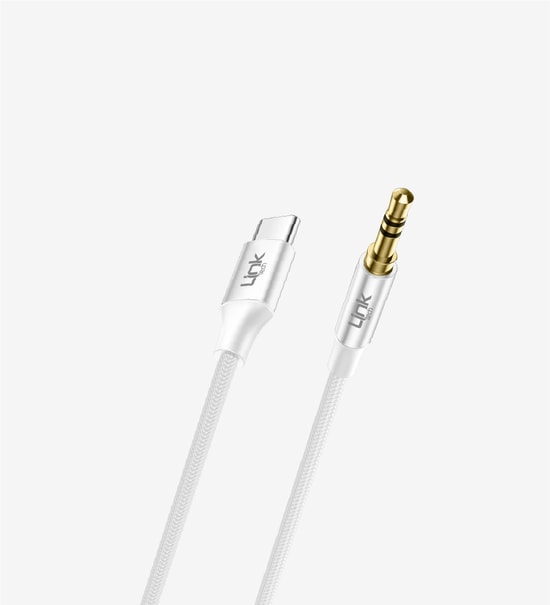 LinkTech LCA-A586 Beyaz 100cm Type-C to 3.5mm Örgü Metal Jaklı AUX Kablosu - Yüksek Kaliteli Ses Aktarımı