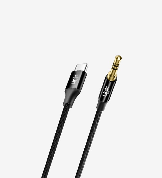 Linktech A586 Type-C to 3.5mm AUX Siyah Kablo (1 Metre) - Örgü Metal Jaklı Ses Aktarım Kablosu (LCA-A586/BLACK)