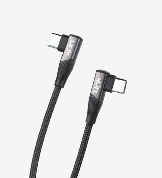 Linktech K595 Örgülü Dirsekli Metal Başlı 150cm Type-C - Type-C 3a 60w Mavi Şarj Kablosu