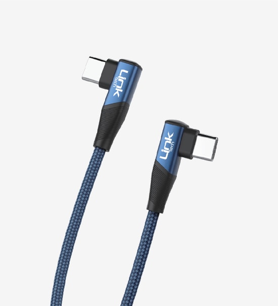 Linktech K595 Örgülü Dirsekli Metal Başlı 150cm Type-C - Type-C 3a 60w Mavi Şarj Kablosu