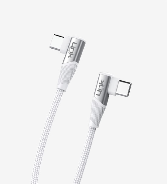 Linktech K595 Örgülü Dirsekli Metal Başlı 150cm Type-C - Type-C 3a 60w Siyah Şarj Kablosu
