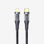 LinkTech K672 USB-A to Lightning 130cm 3A Şeffaf Örgü Şarj Kablosu (LCA-K672) - 20W Hızlı Şarj, LED Işıklı Tasarım