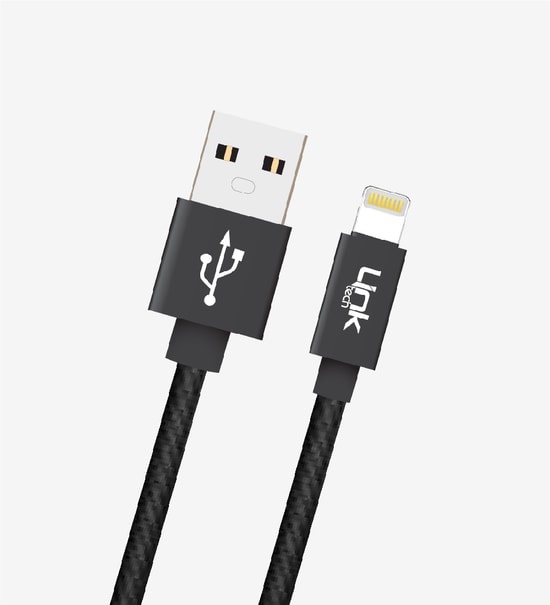 LinkTech K544 Siyah Lightning Şarj Kablosu (LCA-K544/BLACK) - 30cm Örgülü Metal Başlı Powerbank Uyumlu Hızlı Şarj