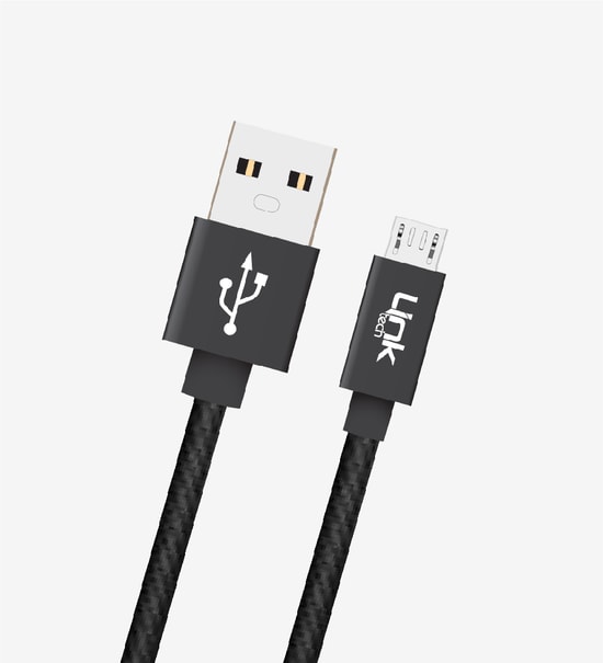 LinkTech K542 30cm Örgülü Metal Başlı Gri Micro USB Şarj Kablosu (LCA-K542/GRAY) - Powerbank Uyumlu Hızlı Şarj Kablosu