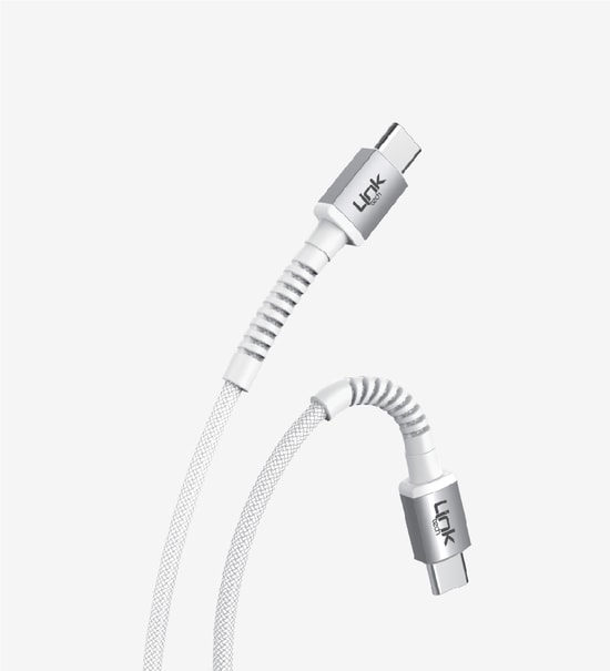LinkTech K598 1m 3A 60W PD Örgülü Type-C to Type-C Beyaz Şarj Kablosu - Metal Başlı, Hızlı Şarj (LCA-K598/WHITE)
