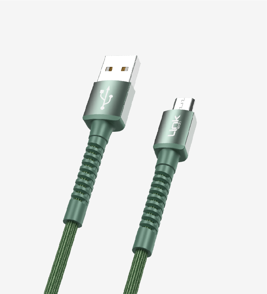 Linktech K551 Safe & Fast 1m Örgülü Metal Başlı Yeşil Micro Usb Şarj Kablosu