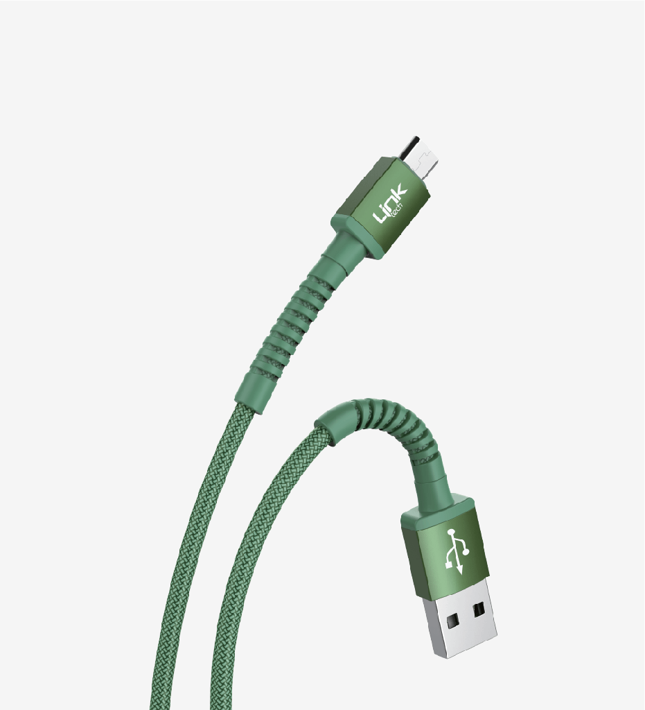 Linktech K551 Safe & Fast 1m Örgülü Metal Başlı Yeşil Micro Usb Şarj Kablosu