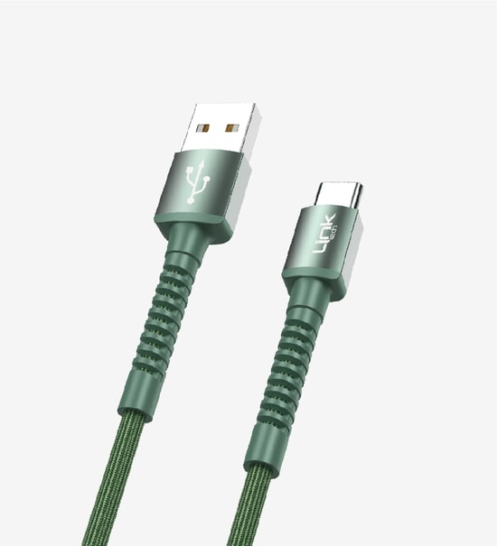 LinkTech LCA-K552 Yeşil K552 Safe 1m Örgülü Metal Başlı Type-C Şarj Kablosu - 3A Hızlı Şarj, Dayanıklı Tasarım