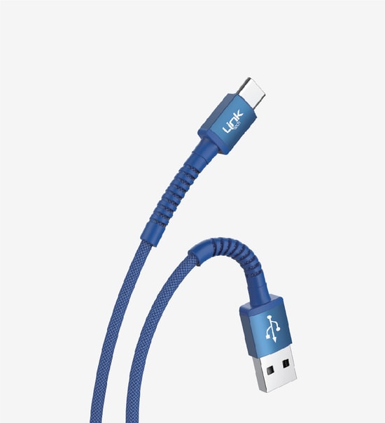 LinkTech LCA-K552 Mavi K552 Safe 1m Örgülü Metal Başlı Type-C Şarj Kablosu - 3A Hızlı Şarj, Dayanıklı Tasarım