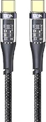 LinkTech K671 130cm 3A USB-A to Type-C Şeffaf Şarj Kablosu - 20W Hızlı Şarj, Örgülü Tasarım, LED Işıklı Ünite