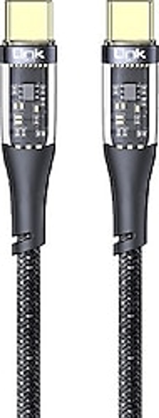 LinkTech K671 130cm 3A USB-A to Type-C Şeffaf Şarj Kablosu - 20W Hızlı Şarj, Örgülü Tasarım, LED Işıklı Ünite