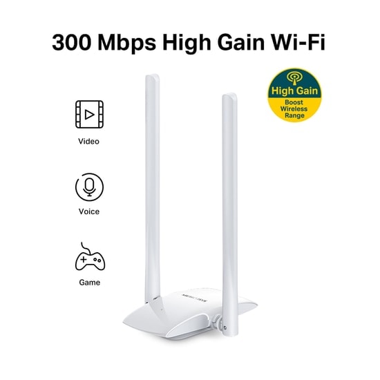 TP-Link Mercusys MW300UH 300Mbps Yüksek Kazançlı Kablosuz USB Adaptör - WiFi 4, 2x Harici Anten, USB 2.0 Tak Çalıştır
