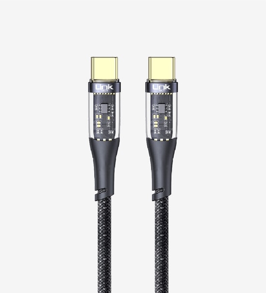Linktech K670 Şeffaf 130cm 100W Type-C to Type-C Data Kablosu - Hızlı Şarj, Güvenli Veri Aktarımı