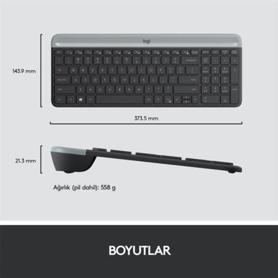 Logitech MK470 Siyah İnce Sessiz Kablosuz Klavye Mouse Seti (920-009435) - Türkçe Q Düzen, Minimalist Tasarım, 1000Dpi