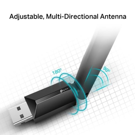 TP-LINK Archer T2U Plus AC600 Yüksek Kazançlı USB Wi-Fi Ağ Adaptörü - 5dBi Harici Anten, Dual Band, Wi-Fi 5 (802.11ac)