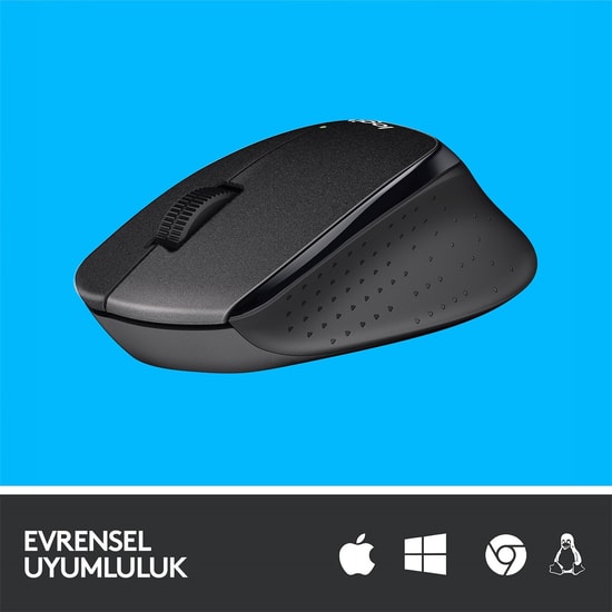 Logitech M330 Silent Siyah Kablosuz Optik Mouse (910-004909) - 1000 DPI, SilentTouch Teknolojisi, Ergonomik Tasarım