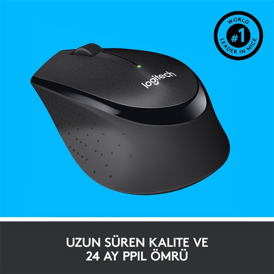 Logitech M330 Silent Siyah Kablosuz Optik Mouse (910-004909) - 1000 DPI, SilentTouch Teknolojisi, Ergonomik Tasarım