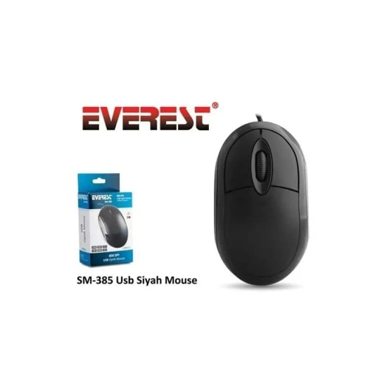 Everest SM-385 Siyah Kablolu Optik Mouse - 1200 DPI, Hassas Takip, Hızlı USB Bağlantısı, Ergonomik Tasarım